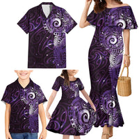 Matariki New Zealand Maori Koru Art Tattoo Family Matching Mermaid Dress and Hawaiian Shirt New Year Galaxy Purple Sky Style