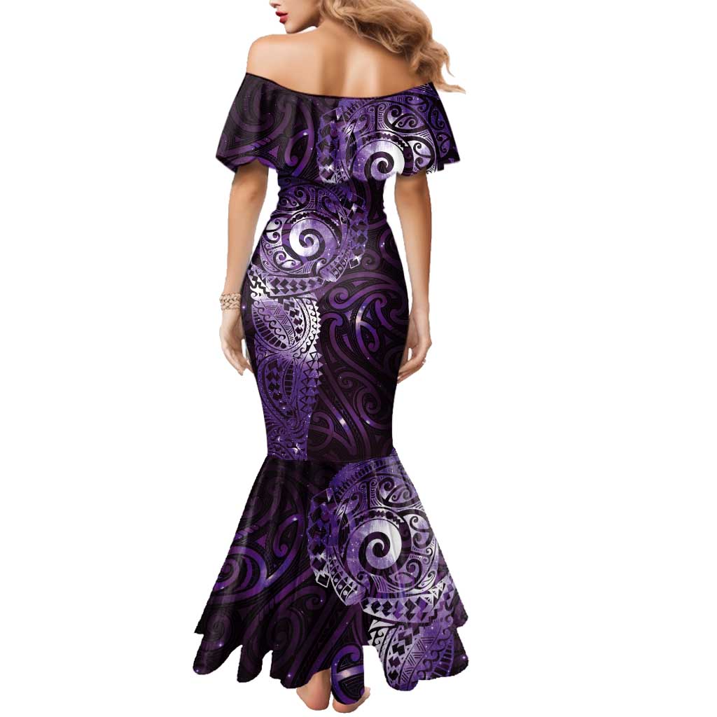 Matariki New Zealand Maori Koru Art Tattoo Family Matching Mermaid Dress and Hawaiian Shirt New Year Galaxy Purple Sky Style
