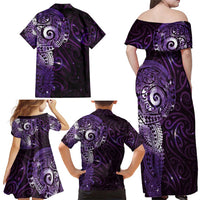 Matariki New Zealand Maori Koru Art Tattoo Family Matching Off Shoulder Maxi Dress and Hawaiian Shirt New Year Galaxy Purple Sky Style LT03 - Polynesian Pride
