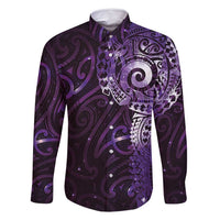 Matariki New Zealand Maori Koru Art Tattoo Family Matching Off Shoulder Maxi Dress and Hawaiian Shirt New Year Galaxy Purple Sky Style LT03 Dad's Shirt - Long Sleeve Purple - Polynesian Pride