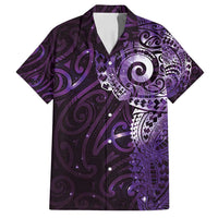 Matariki New Zealand Maori Koru Art Tattoo Family Matching Off Shoulder Short Dress and Hawaiian Shirt New Year Galaxy Purple Sky Style LT03 Dad's Shirt - Short Sleeve Purple - Polynesian Pride