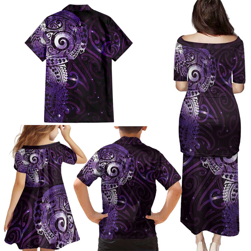 Matariki New Zealand Maori Koru Art Tattoo Family Matching Puletasi and Hawaiian Shirt New Year Galaxy Purple Sky Style