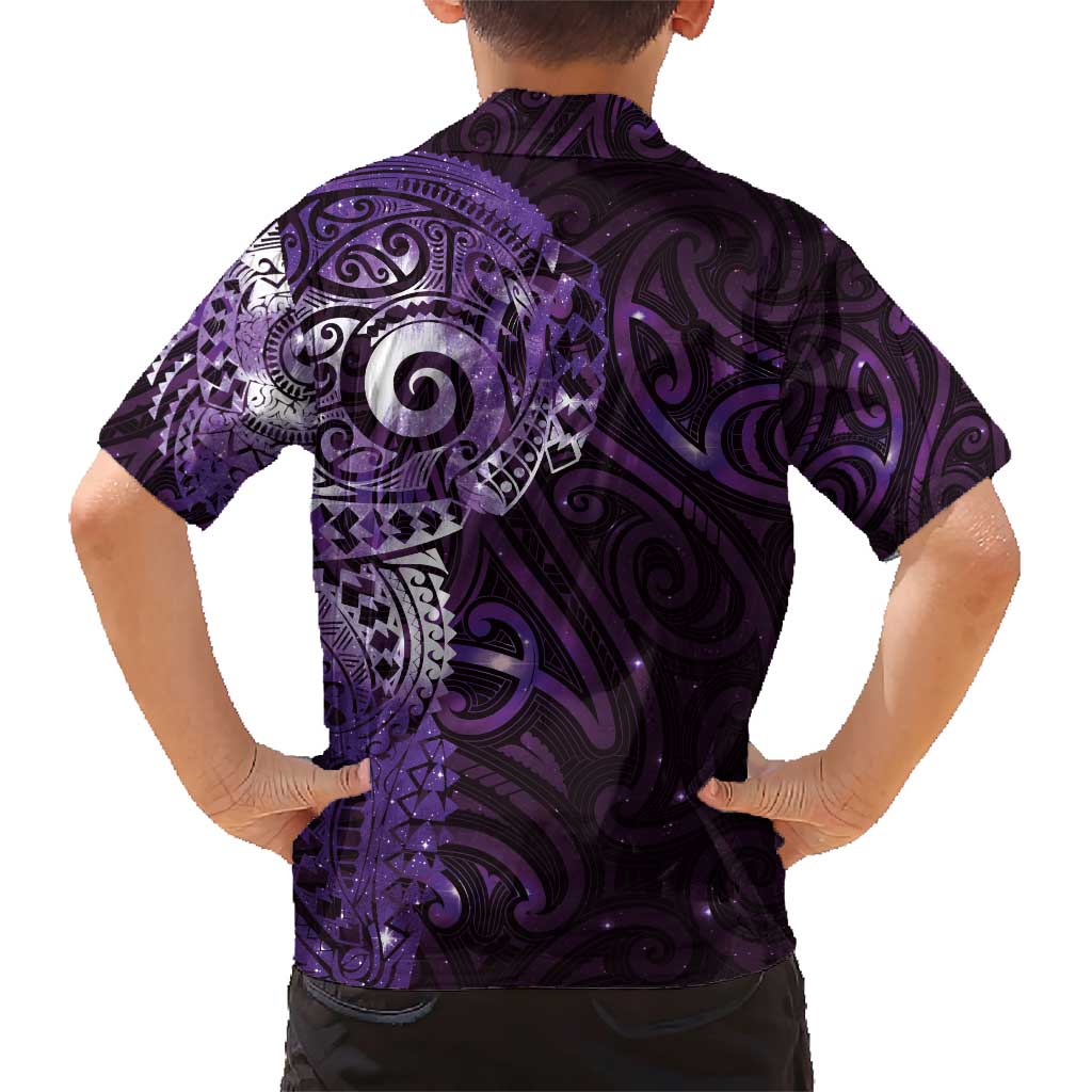 Matariki New Zealand Maori Koru Art Tattoo Family Matching Short Sleeve Bodycon Dress and Hawaiian Shirt New Year Galaxy Purple Sky Style