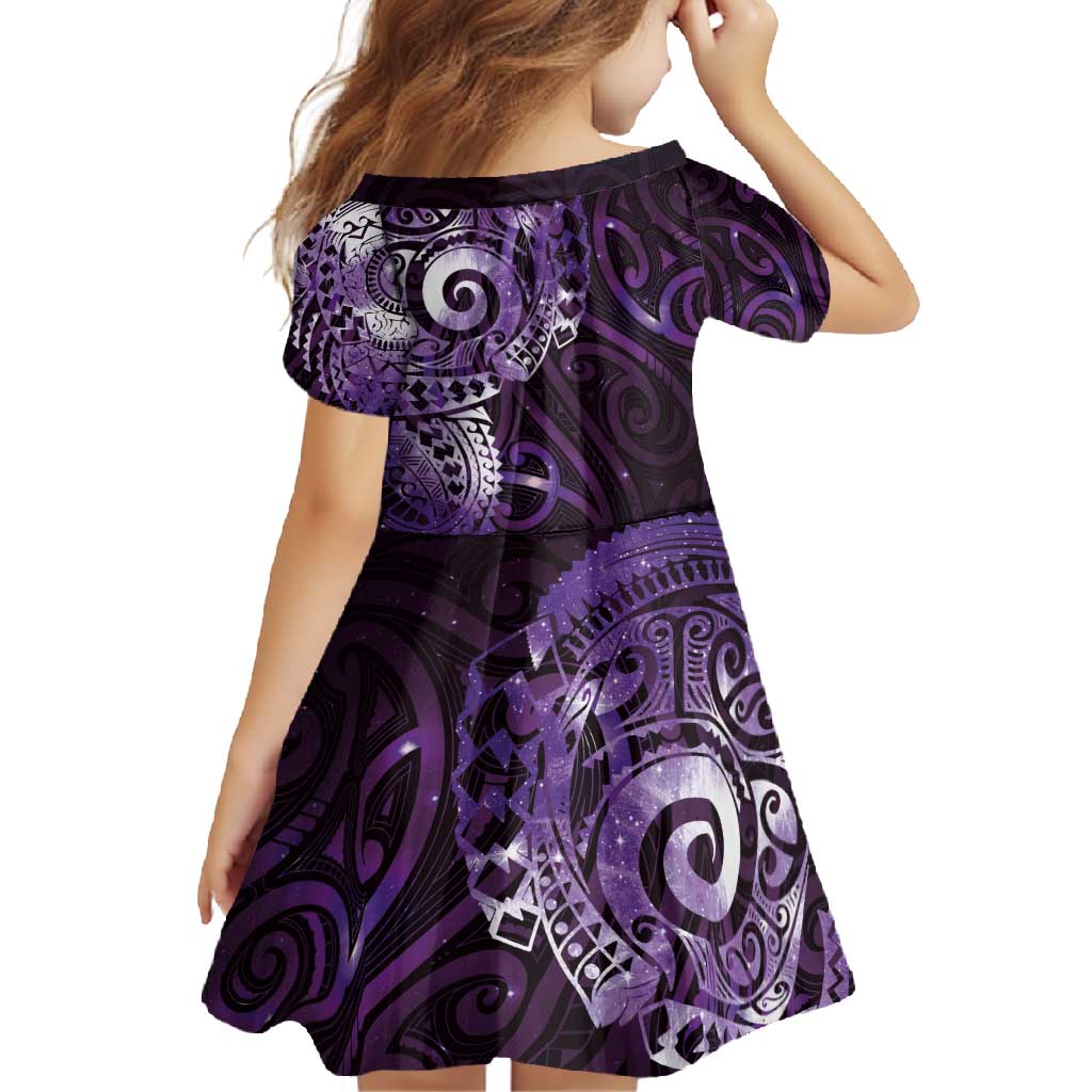 Matariki New Zealand Maori Koru Art Tattoo Family Matching Short Sleeve Bodycon Dress and Hawaiian Shirt New Year Galaxy Purple Sky Style