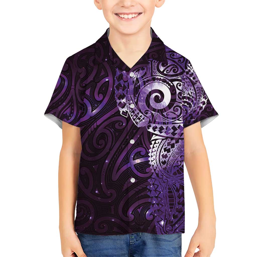 Matariki New Zealand Maori Koru Art Tattoo Family Matching Short Sleeve Bodycon Dress and Hawaiian Shirt New Year Galaxy Purple Sky Style
