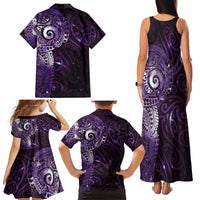 Matariki New Zealand Maori Koru Art Tattoo Family Matching Tank Maxi Dress and Hawaiian Shirt New Year Galaxy Purple Sky Style