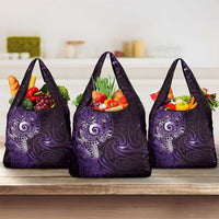Matariki New Zealand Maori Koru Art Tattoo Grocery Bag New Year Galaxy Purple Sky Style