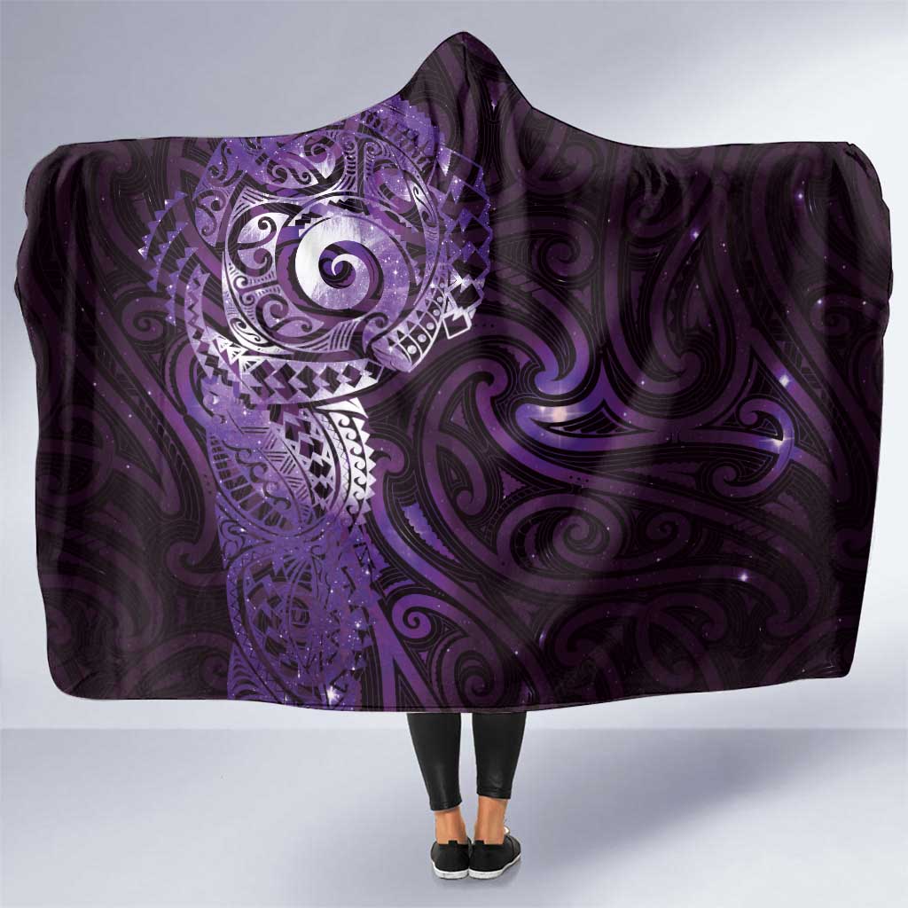 Matariki New Zealand Maori Koru Art Tattoo Hooded Blanket New Year Galaxy Purple Sky Style