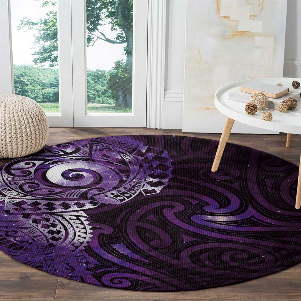 Matariki New Zealand Maori Koru Art Tattoo Round Carpet New Year Galaxy Purple Sky Style