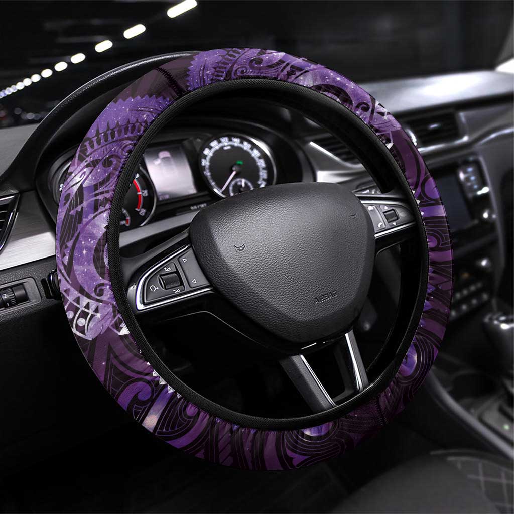 Matariki New Zealand Maori Koru Art Tattoo Steering Wheel Cover New Year Galaxy Purple Sky Style LT03 Universal Fit Purple - Polynesian Pride