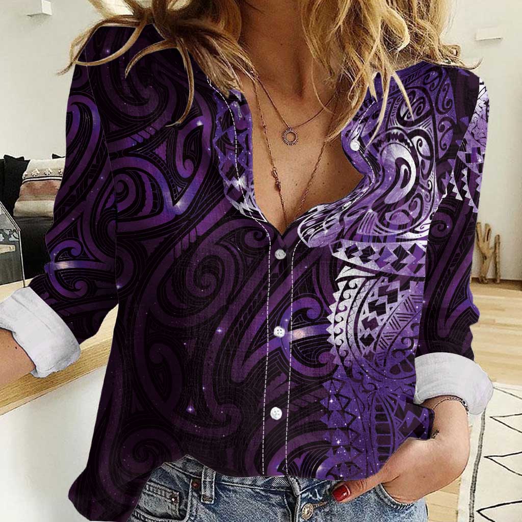 Matariki New Zealand Maori Koru Art Tattoo Women Casual Shirt New Year Galaxy Purple Sky Style