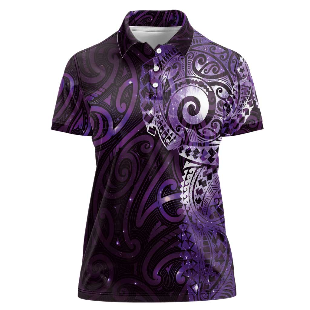 Matariki New Zealand Maori Koru Art Tattoo Women Polo Shirt New Year Galaxy Purple Sky Style
