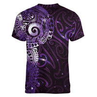 Matariki New Zealand Maori Koru Art Tattoo Women V-Neck T-Shirt New Year Galaxy Purple Sky Style