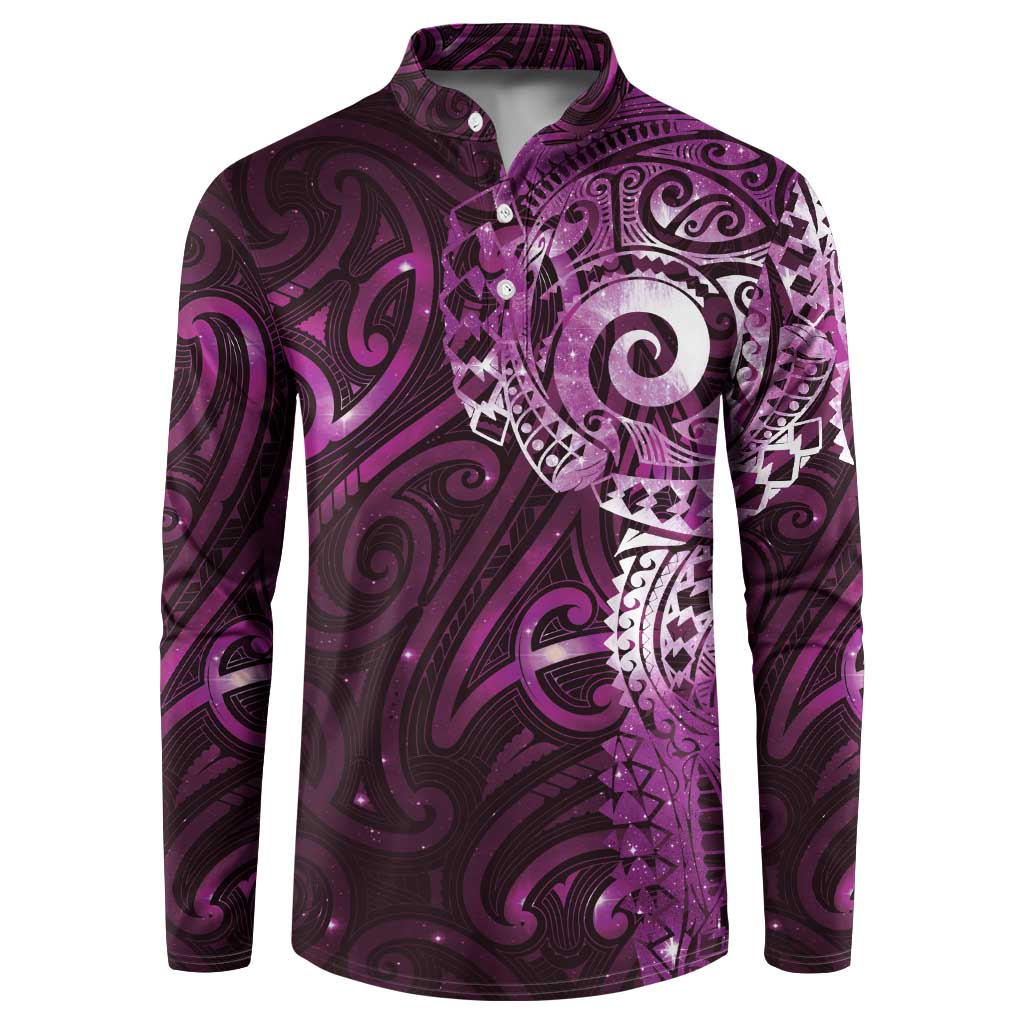 Matariki New Zealand Maori Koru Art Tattoo Button Sweatshirt New Year Galaxy Pink Sky Style