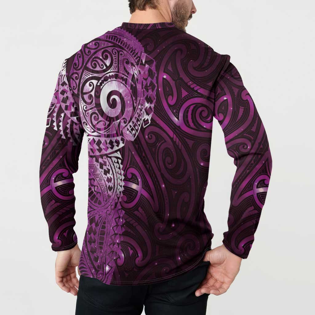 Matariki New Zealand Maori Koru Art Tattoo Button Sweatshirt New Year Galaxy Pink Sky Style