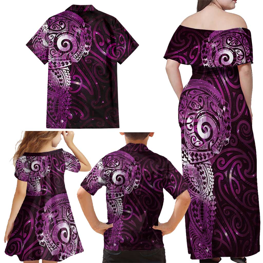 Matariki New Zealand Maori Koru Art Tattoo Family Matching Off Shoulder Maxi Dress and Hawaiian Shirt New Year Galaxy Pink Sky Style LT03 - Polynesian Pride