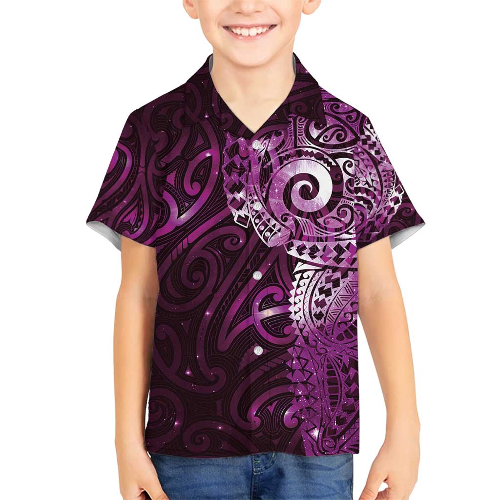 Matariki New Zealand Maori Koru Art Tattoo Family Matching Off Shoulder Maxi Dress and Hawaiian Shirt New Year Galaxy Pink Sky Style LT03 Son's Shirt Pink - Polynesian Pride