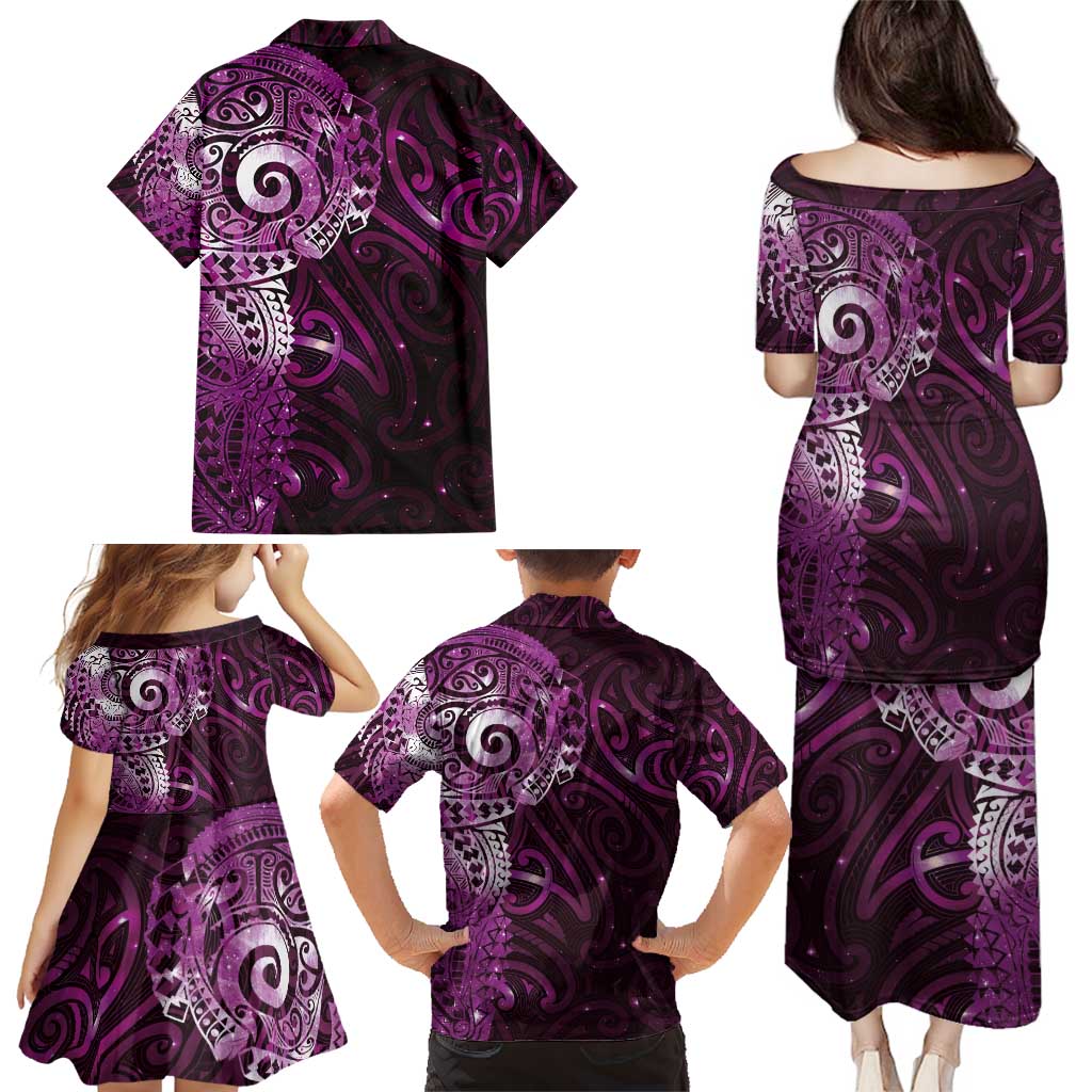 Matariki New Zealand Maori Koru Art Tattoo Family Matching Puletasi and Hawaiian Shirt New Year Galaxy Pink Sky Style