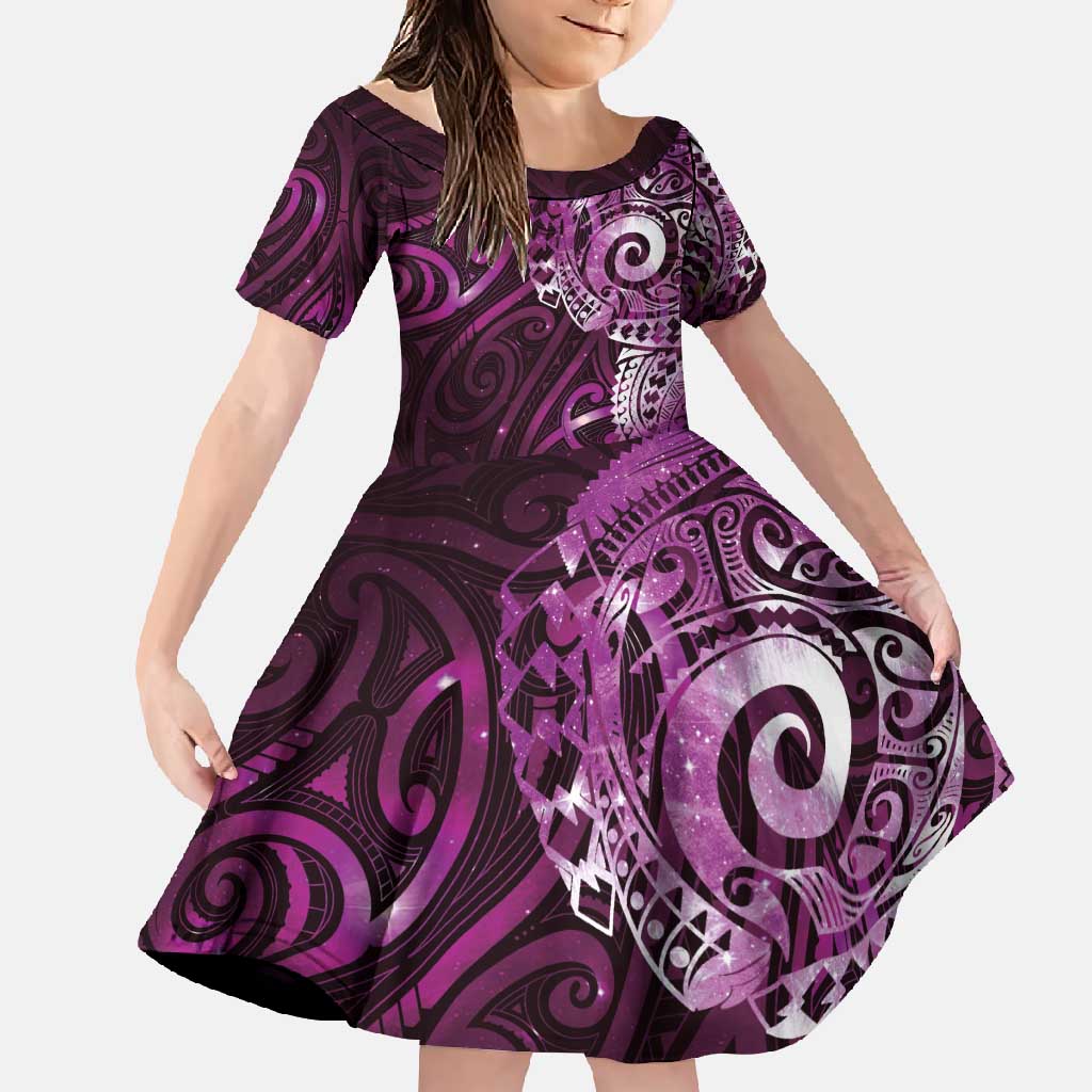 Matariki New Zealand Maori Koru Art Tattoo Family Matching Short Sleeve Bodycon Dress and Hawaiian Shirt New Year Galaxy Pink Sky Style