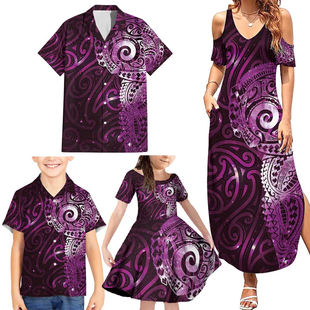 Matariki New Zealand Maori Koru Art Tattoo Family Matching Summer Maxi Dress and Hawaiian Shirt New Year Galaxy Pink Sky Style
