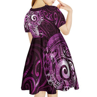 Matariki New Zealand Maori Koru Art Tattoo Kid Short Sleeve Dress New Year Galaxy Pink Sky Style