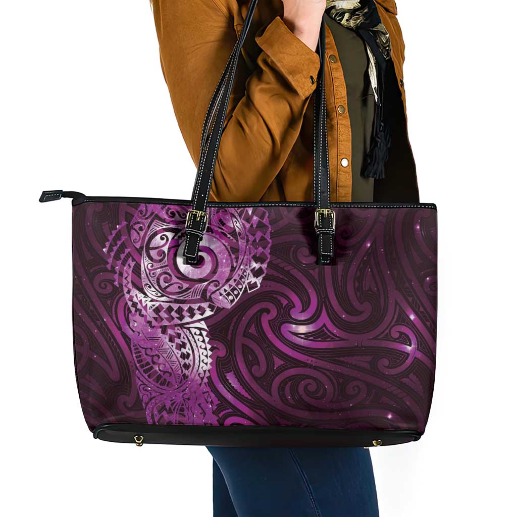 Matariki New Zealand Maori Koru Art Tattoo Leather Tote Bag New Year Galaxy Pink Sky Style