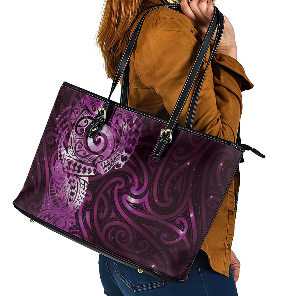 Matariki New Zealand Maori Koru Art Tattoo Leather Tote Bag New Year Galaxy Pink Sky Style