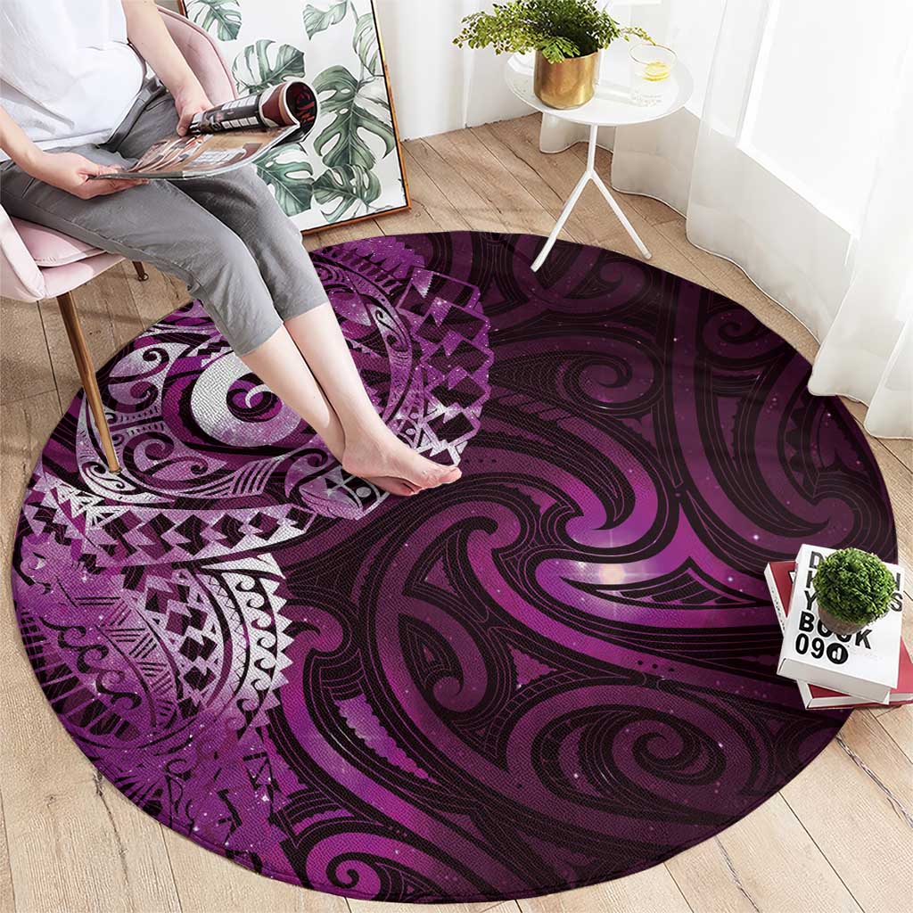 Matariki New Zealand Maori Koru Art Tattoo Round Carpet New Year Galaxy Pink Sky Style