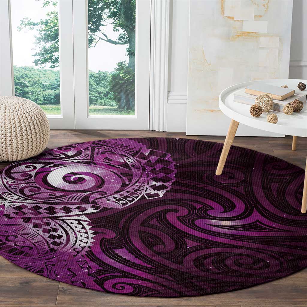 Matariki New Zealand Maori Koru Art Tattoo Round Carpet New Year Galaxy Pink Sky Style