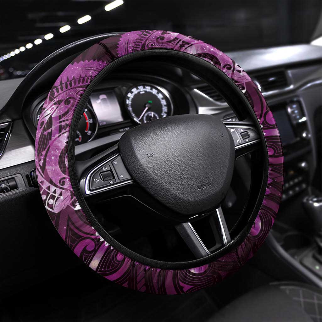 Matariki New Zealand Maori Koru Art Tattoo Steering Wheel Cover New Year Galaxy Pink Sky Style