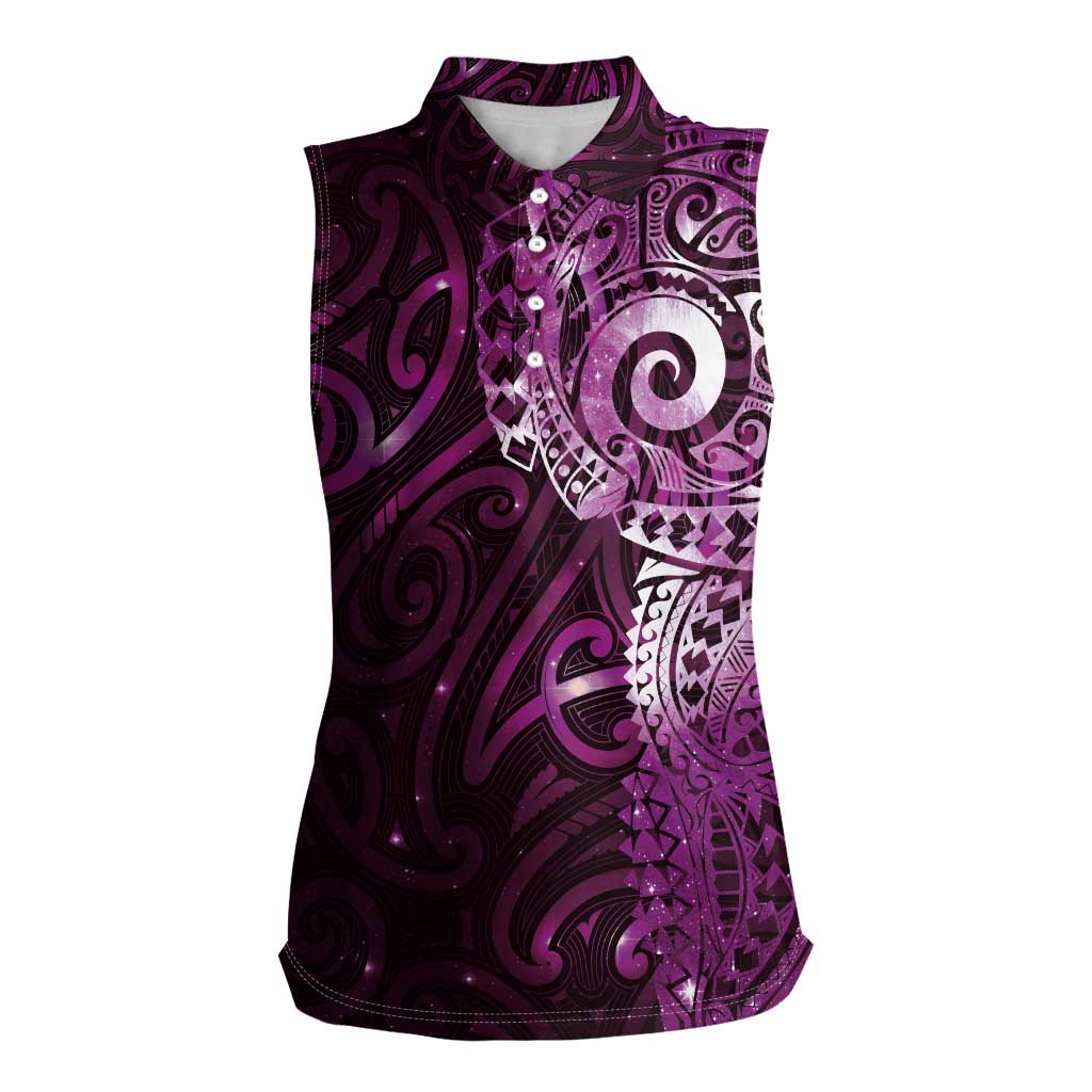 Matariki New Zealand Maori Koru Art Tattoo Women Sleeveless Polo Shirt New Year Galaxy Pink Sky Style