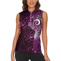 Matariki New Zealand Maori Koru Art Tattoo Women Sleeveless Polo Shirt New Year Galaxy Pink Sky Style