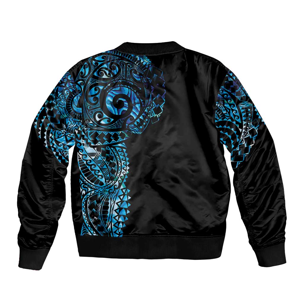 New Zealand Maori Koru Art Traditional Tattoo Bomber Jacket Paua Shell