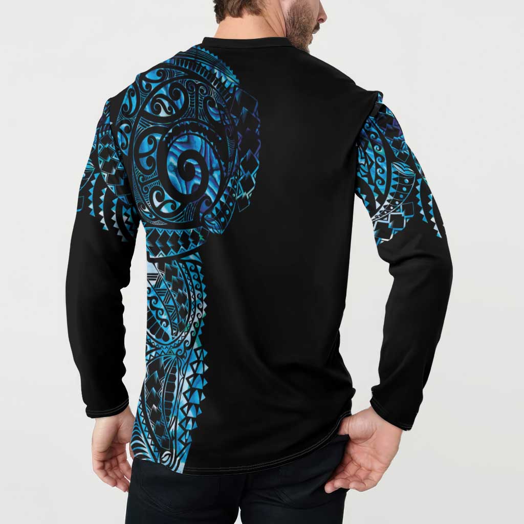 New Zealand Maori Koru Art Traditional Tattoo Button Sweatshirt Paua Shell