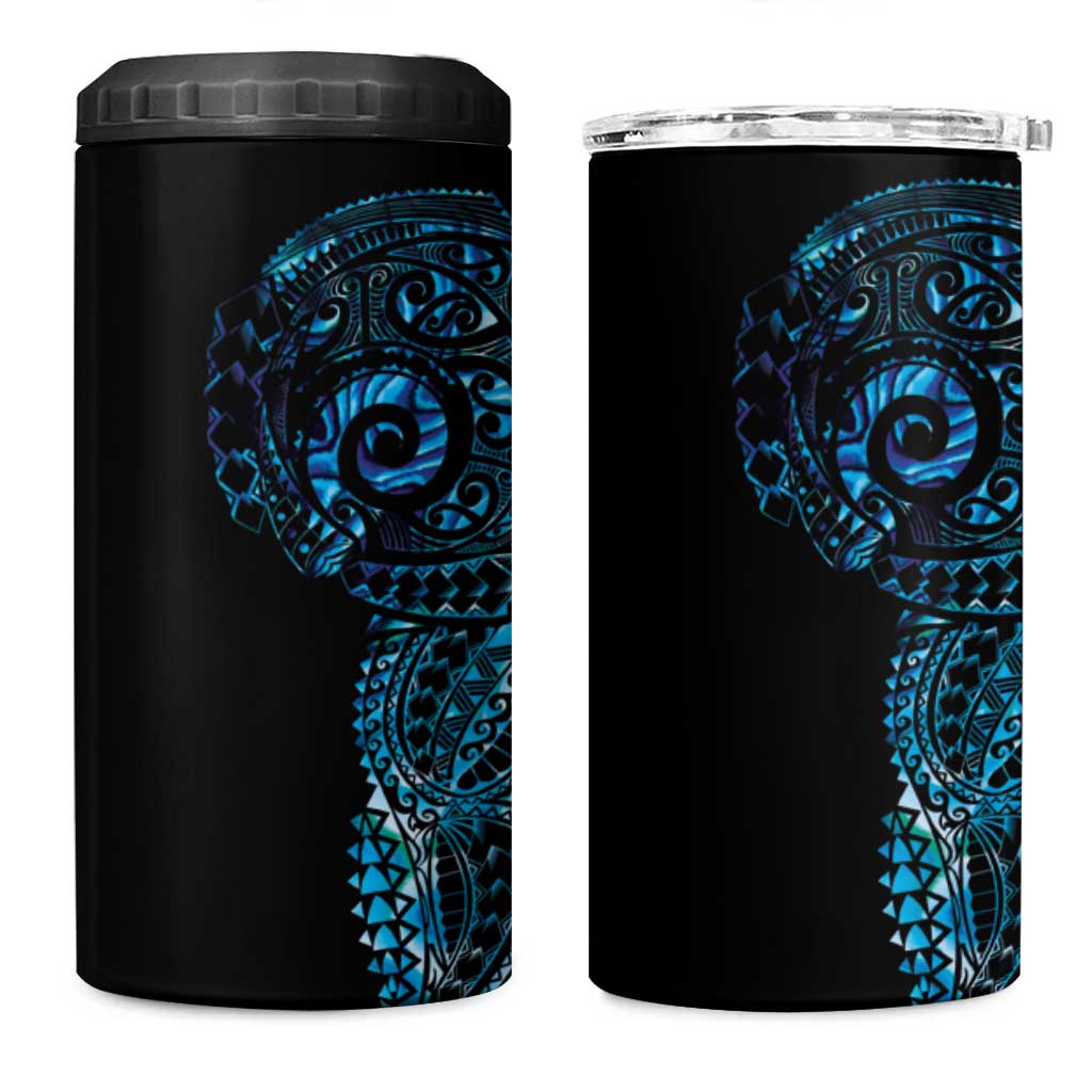 New Zealand Maori Koru Art Traditional Tattoo 4 in 1 Can Cooler Tumbler Paua Shell