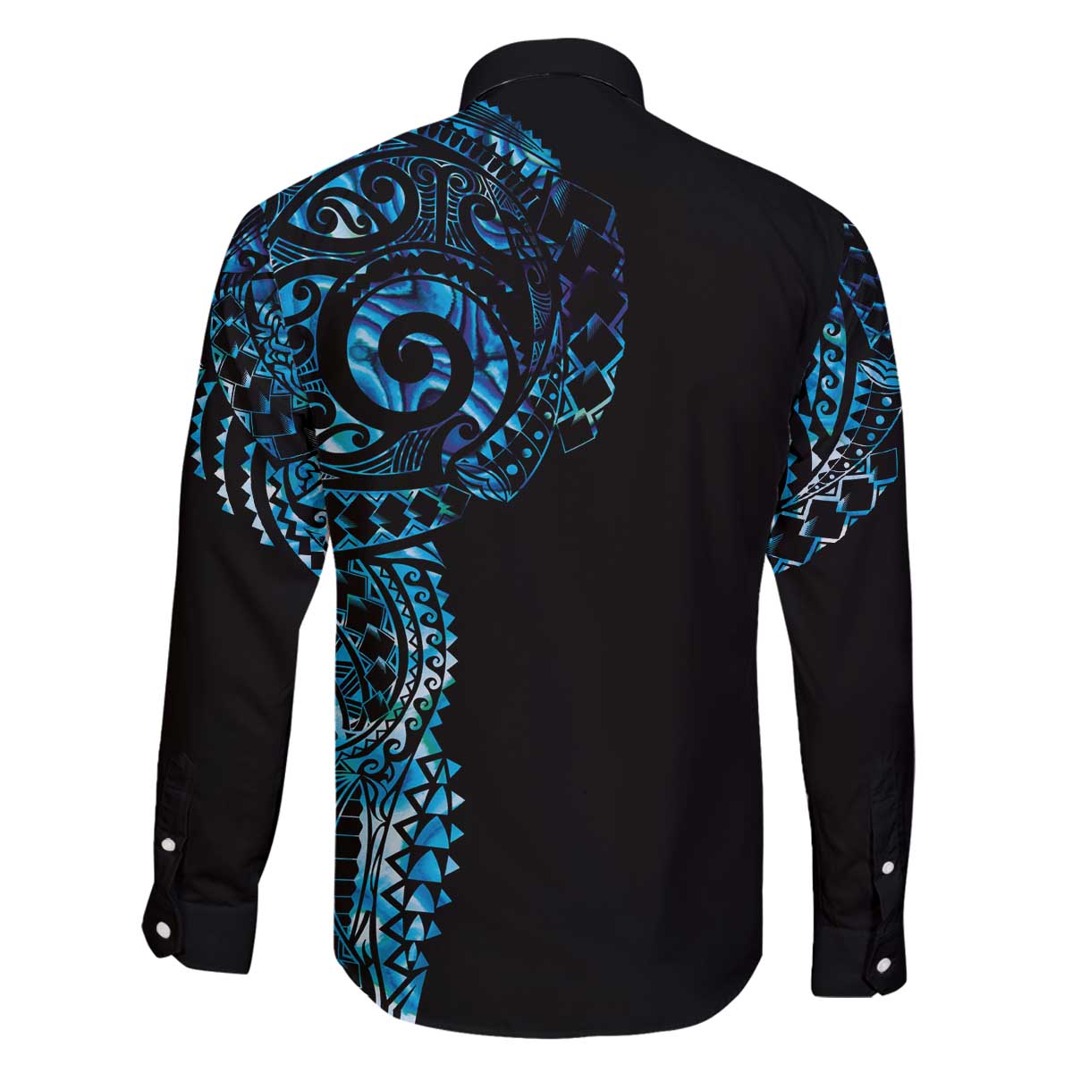 New Zealand Maori Koru Art Traditional Tattoo Family Matching Off The Shoulder Long Sleeve Dress and Hawaiian Shirt Paua Shell LT03 - Polynesian Pride
