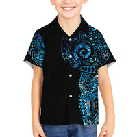 New Zealand Maori Koru Art Traditional Tattoo Family Matching Off The Shoulder Long Sleeve Dress and Hawaiian Shirt Paua Shell LT03 Son's Shirt Black - Polynesian Pride