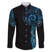 New Zealand Maori Koru Art Traditional Tattoo Family Matching Off Shoulder Maxi Dress and Hawaiian Shirt Paua Shell LT03 Dad's Shirt - Long Sleeve Black - Polynesian Pride