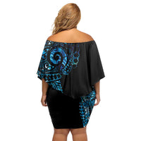 New Zealand Maori Koru Art Traditional Tattoo Family Matching Off Shoulder Short Dress and Hawaiian Shirt Paua Shell LT03 - Polynesian Pride