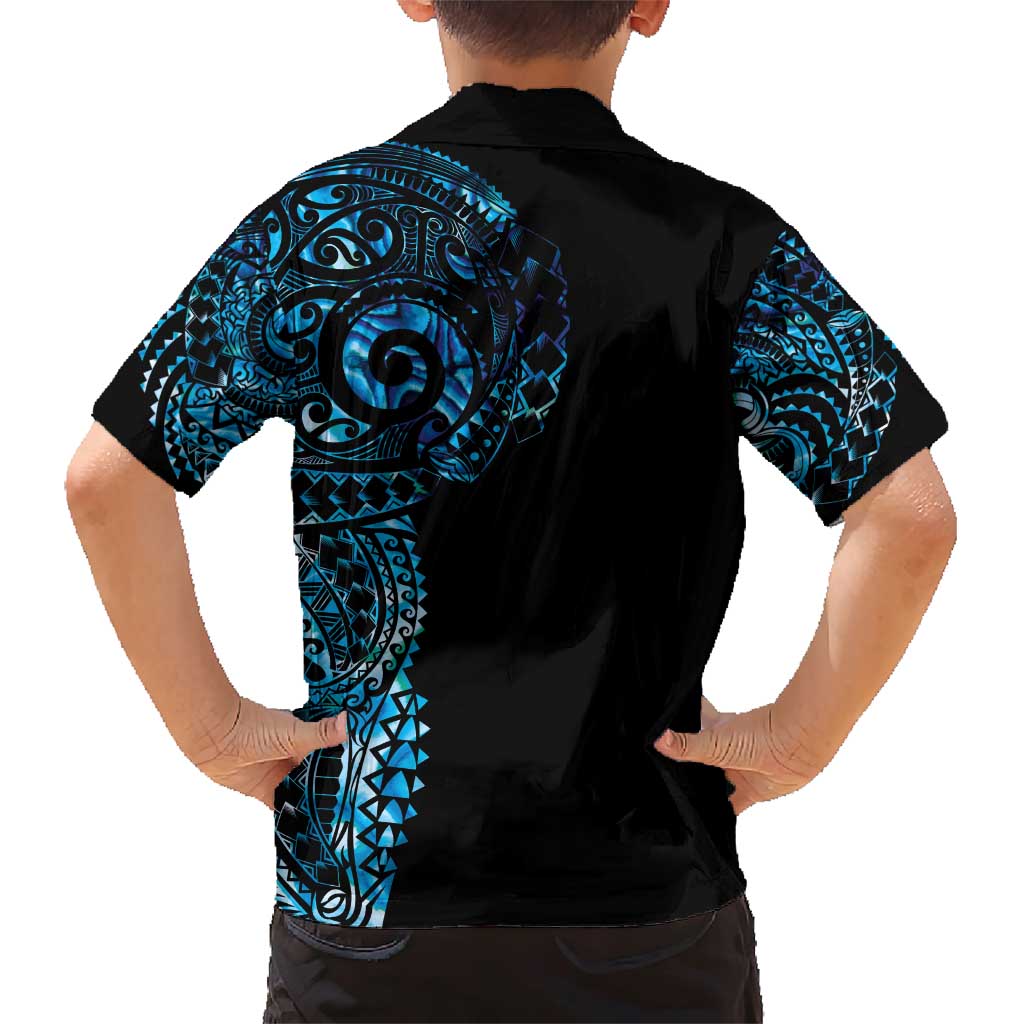 New Zealand Maori Koru Art Traditional Tattoo Family Matching Short Sleeve Bodycon Dress and Hawaiian Shirt Paua Shell