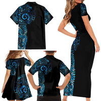 New Zealand Maori Koru Art Traditional Tattoo Family Matching Short Sleeve Bodycon Dress and Hawaiian Shirt Paua Shell