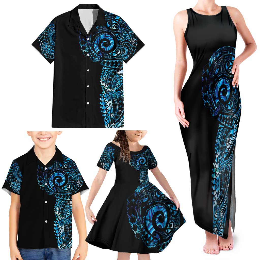 New Zealand Maori Koru Art Traditional Tattoo Family Matching Tank Maxi Dress and Hawaiian Shirt Paua Shell