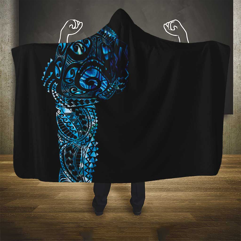 New Zealand Maori Koru Art Traditional Tattoo Hooded Blanket Paua Shell