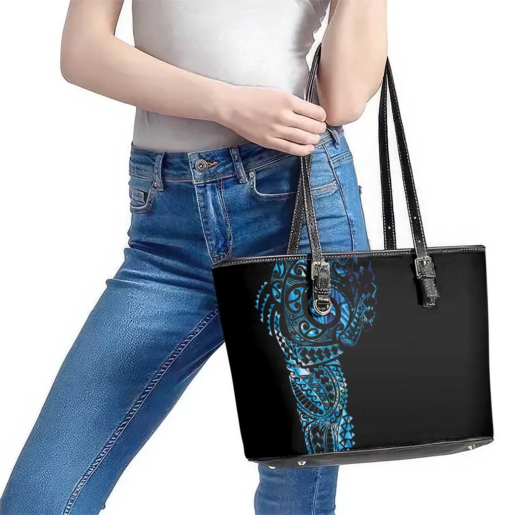 New Zealand Maori Koru Art Traditional Tattoo Leather Tote Bag Paua Shell
