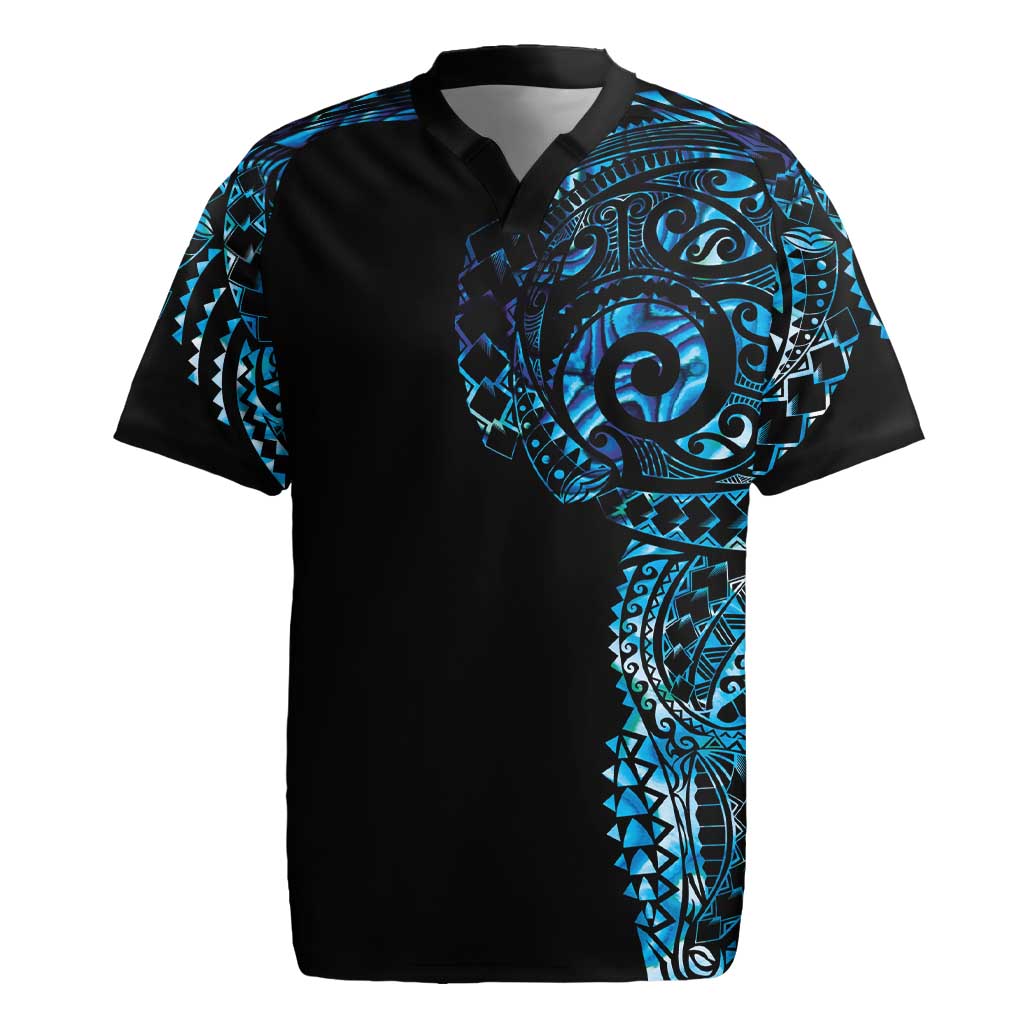 New Zealand Maori Koru Art Traditional Tattoo Rugby Jersey Paua Shell