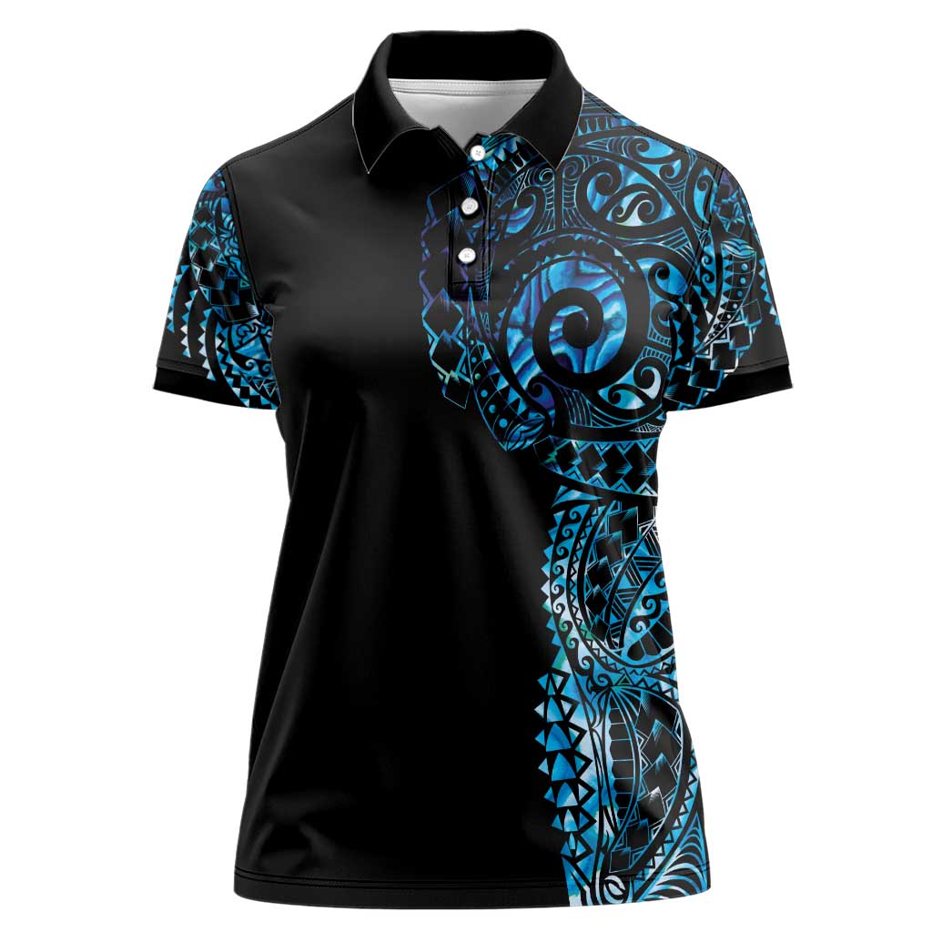 New Zealand Maori Koru Art Traditional Tattoo Women Polo Shirt Paua Shell LT03 Female Black - Polynesian Pride