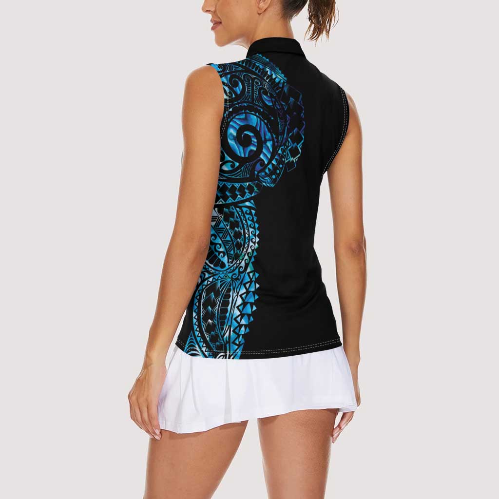 New Zealand Maori Koru Art Traditional Tattoo Women Sleeveless Polo Shirt Paua Shell LT03 - Polynesian Pride