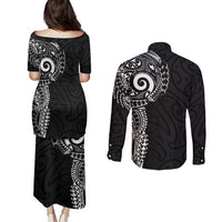 New Zealand Maori Koru Art Traditional Tattoo Couples Matching Puletasi and Long Sleeve Button Shirt Simple Style