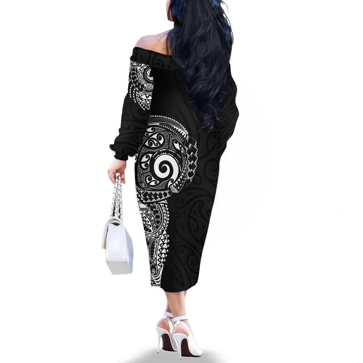 New Zealand Maori Koru Art Traditional Tattoo Family Matching Off The Shoulder Long Sleeve Dress and Hawaiian Shirt Simple Style