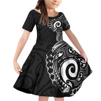 New Zealand Maori Koru Art Traditional Tattoo Family Matching Off Shoulder Short Dress and Hawaiian Shirt Simple Style